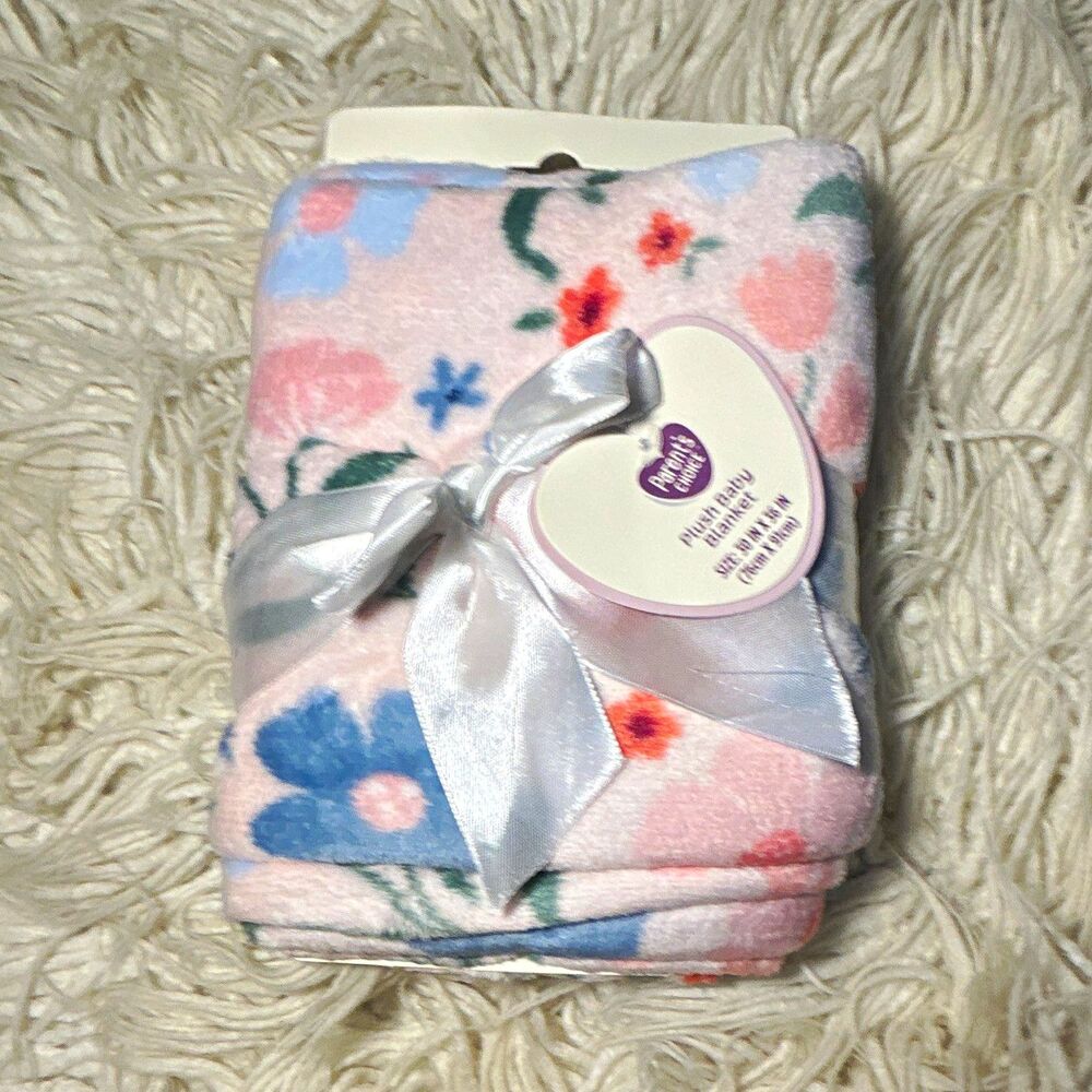 Parent's Choice Pink Floral Plush Baby Blanket Girls 30x36 Multicolor